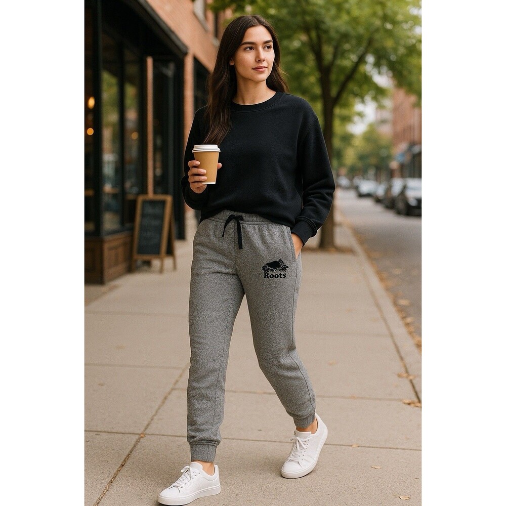 Roots Sweatpants Grey Gray Marled Lounge Pants Fleece Joggers Pockets Comfort M